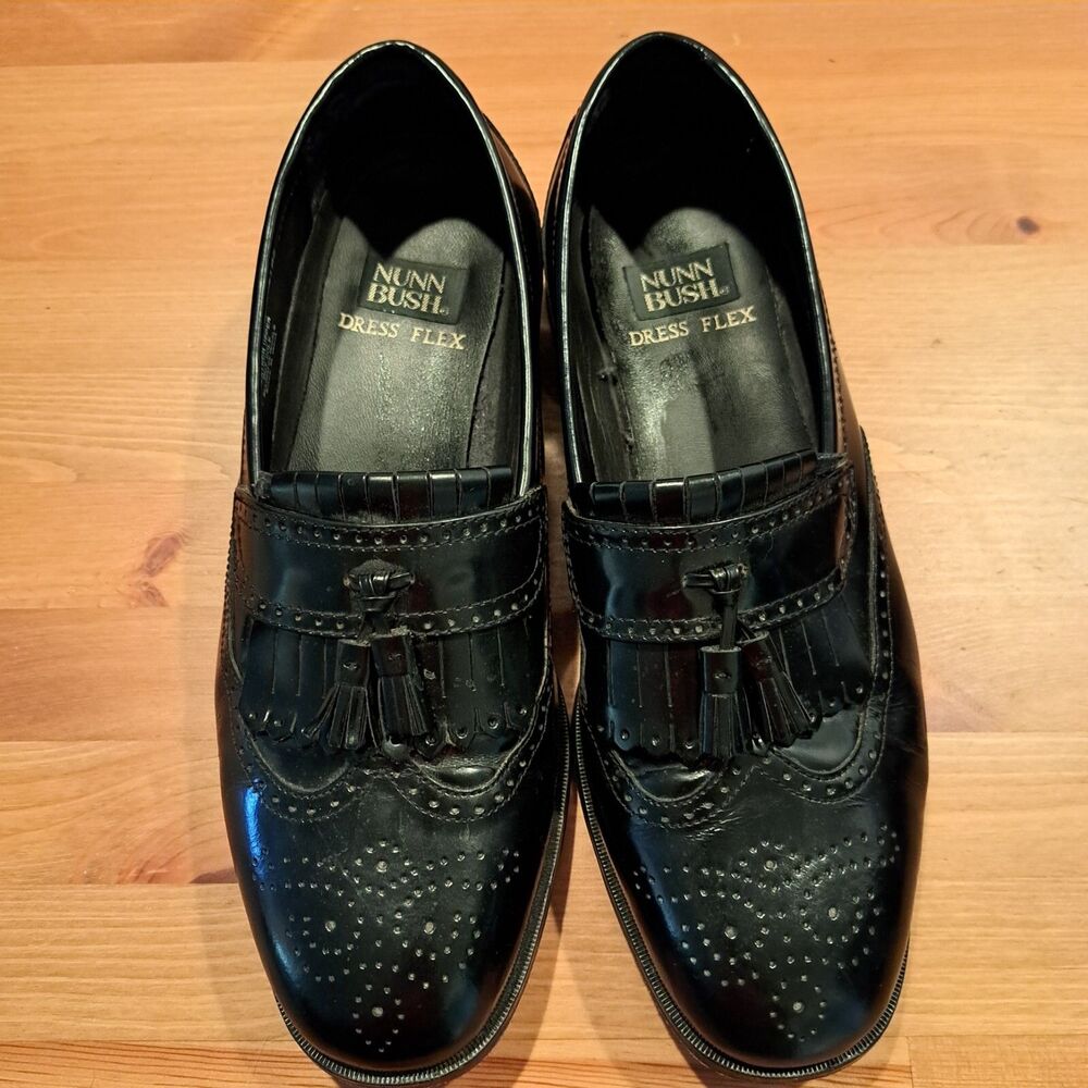 Nunn Bush Dressflex Mens Black Leather Loafers Tassel Shoes Size 11W 83525-01